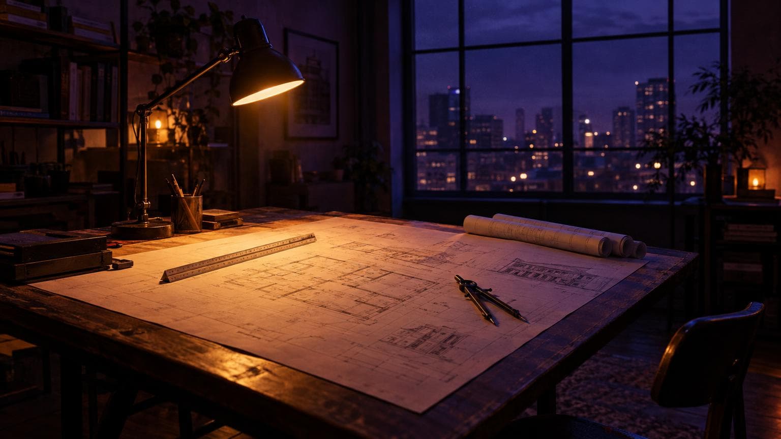 A knowledge worker reviewing layered information architecture on a screen — documents, dashboards and AI conversation — illustrating context engineering at work
